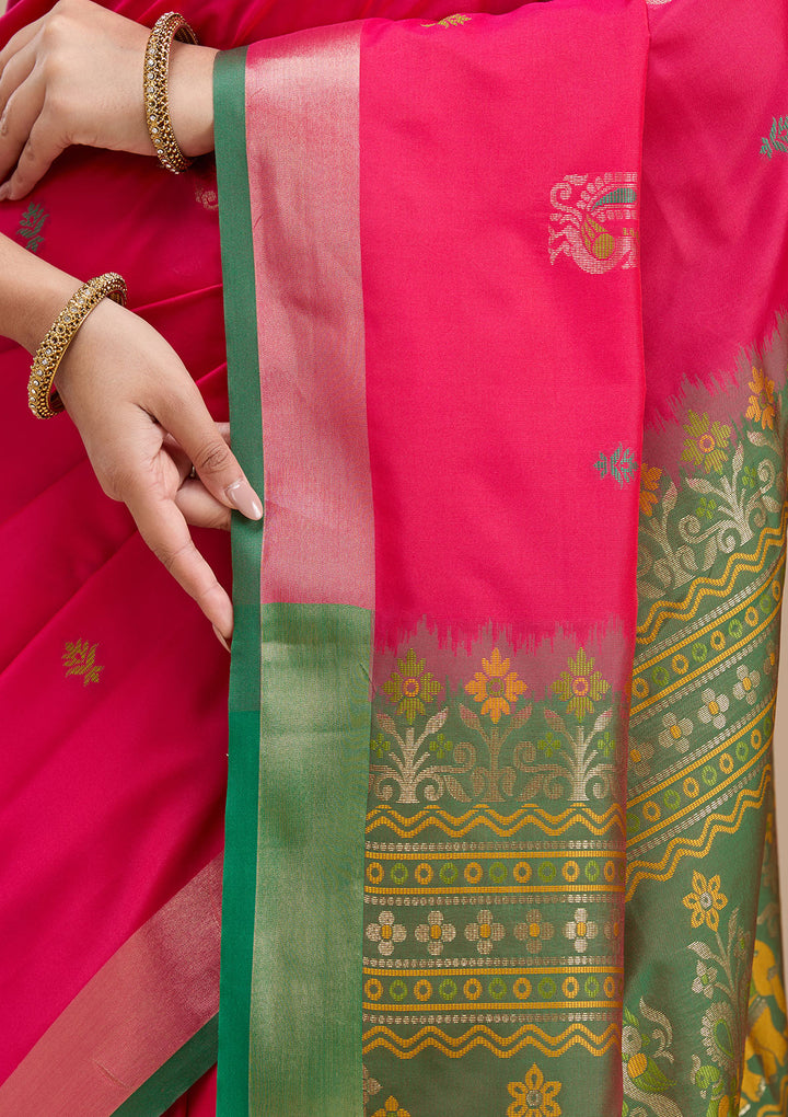 Rani Pink Printed Art Silk Saree