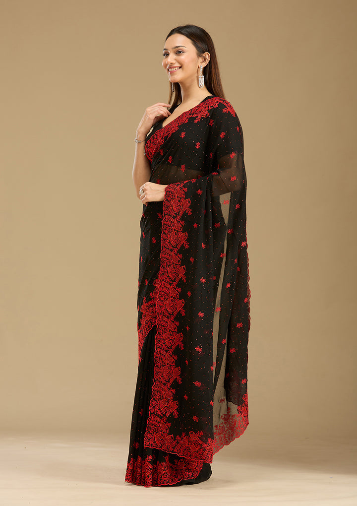 Black Threadwork Georgette Saree