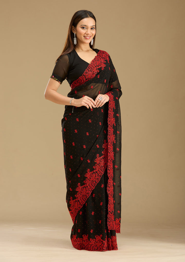 Black Threadwork Georgette Saree
