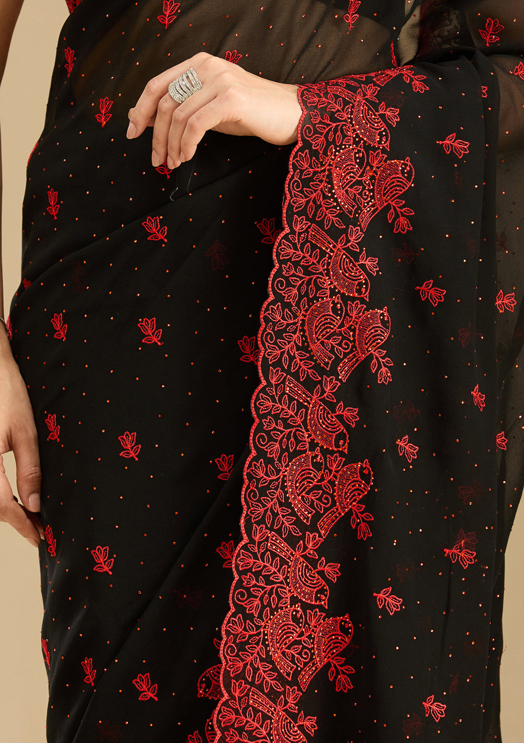 Black Threadwork Georgette Saree