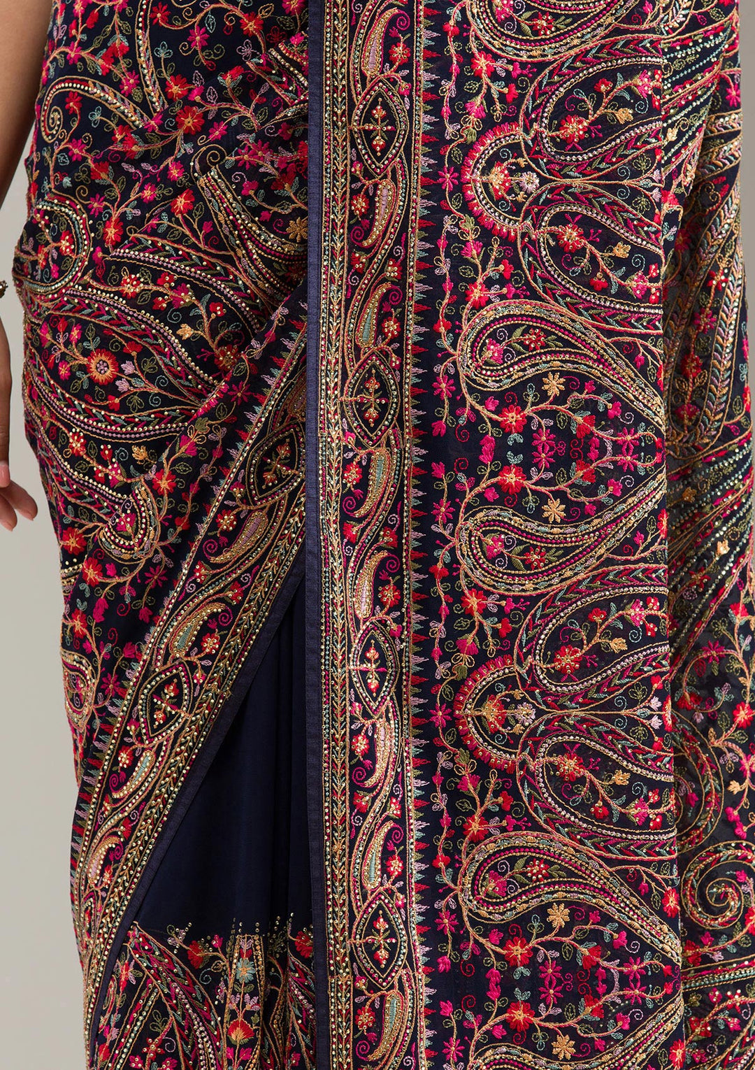 Navy Blue Zariwork (Gold) Organza Saree