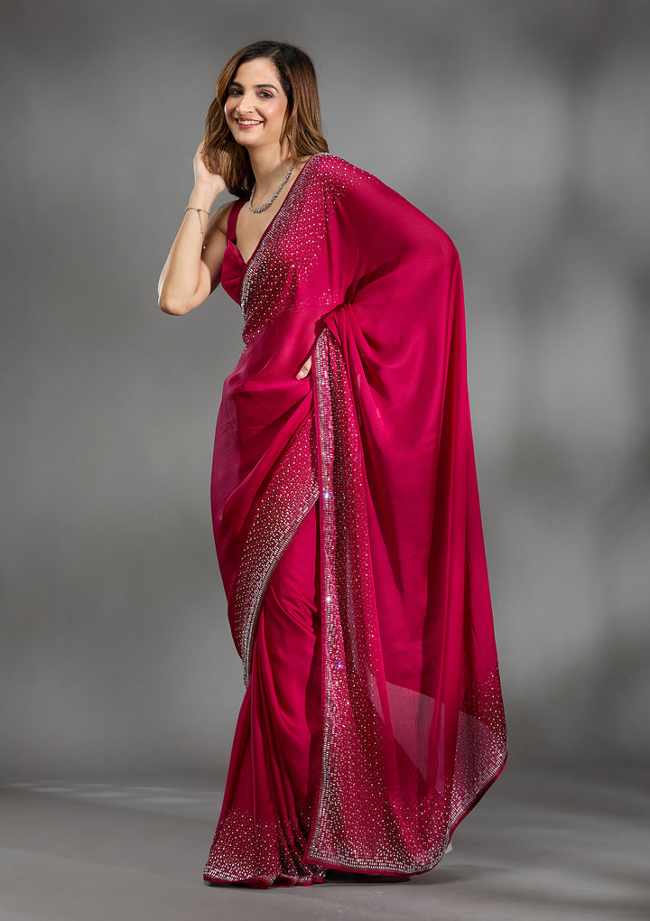 Rani Pink Stonework Chiffon Saree