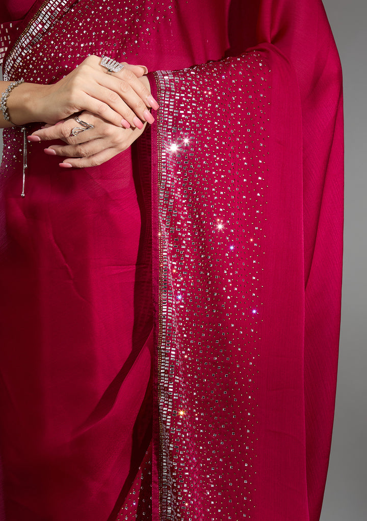 Rani Pink Stonework Chiffon Saree