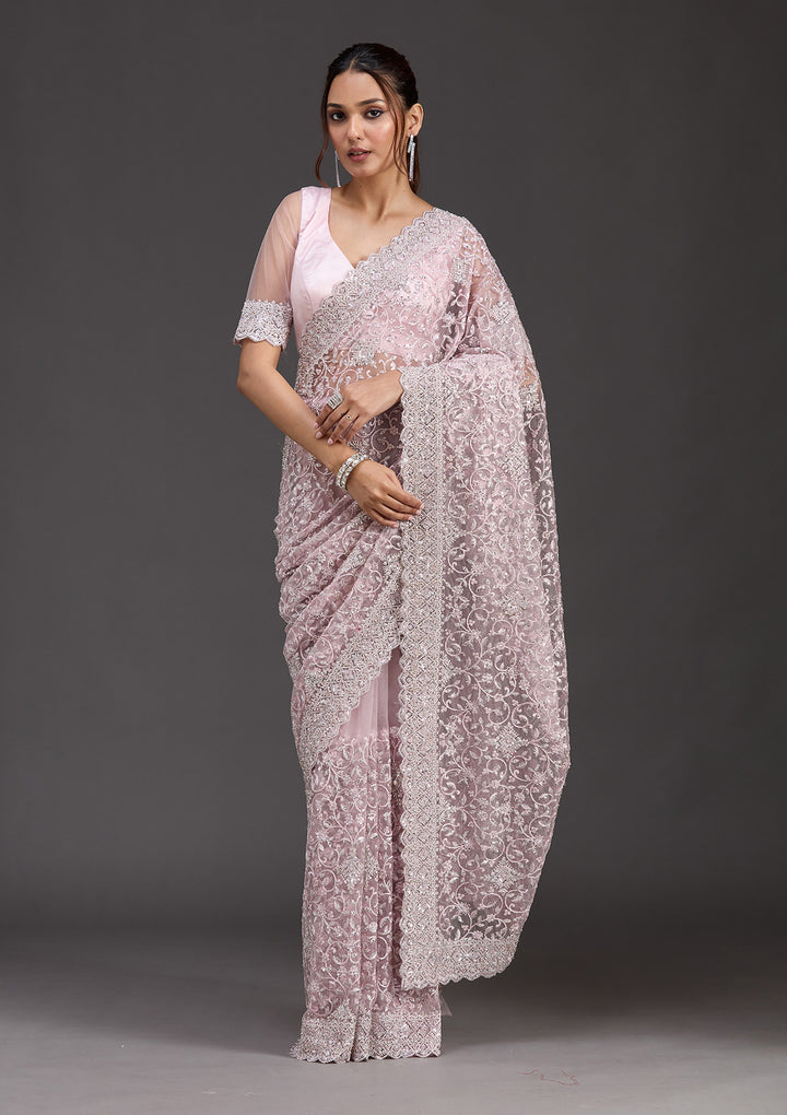 Pink Stonework Chiffon Saree