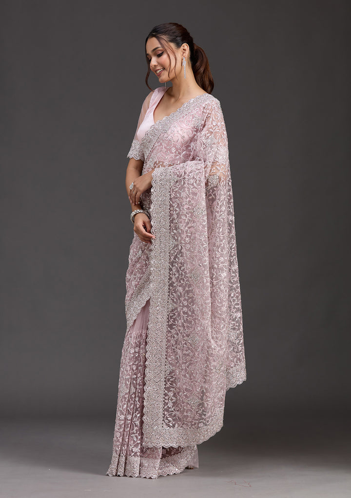 Pink Stonework Chiffon Saree