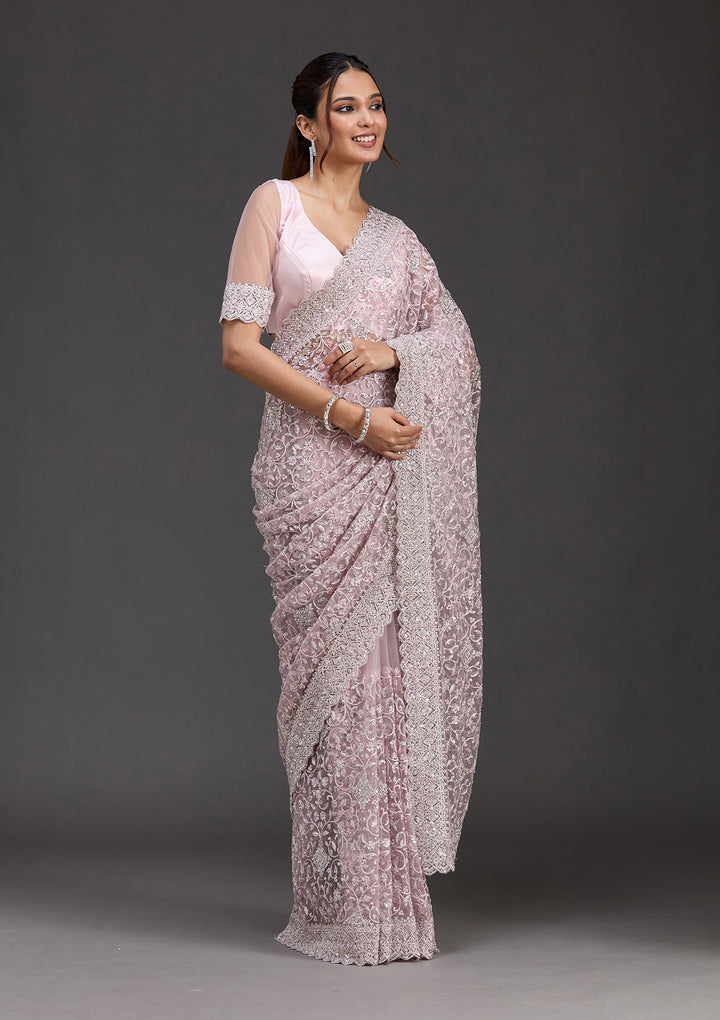Pink Stonework Chiffon Saree