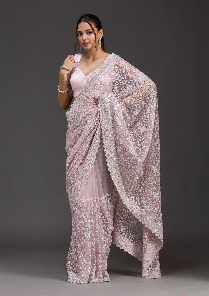 Pink Stonework Chiffon Saree