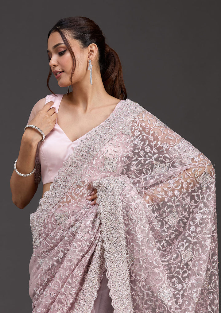 Pink Stonework Chiffon Saree