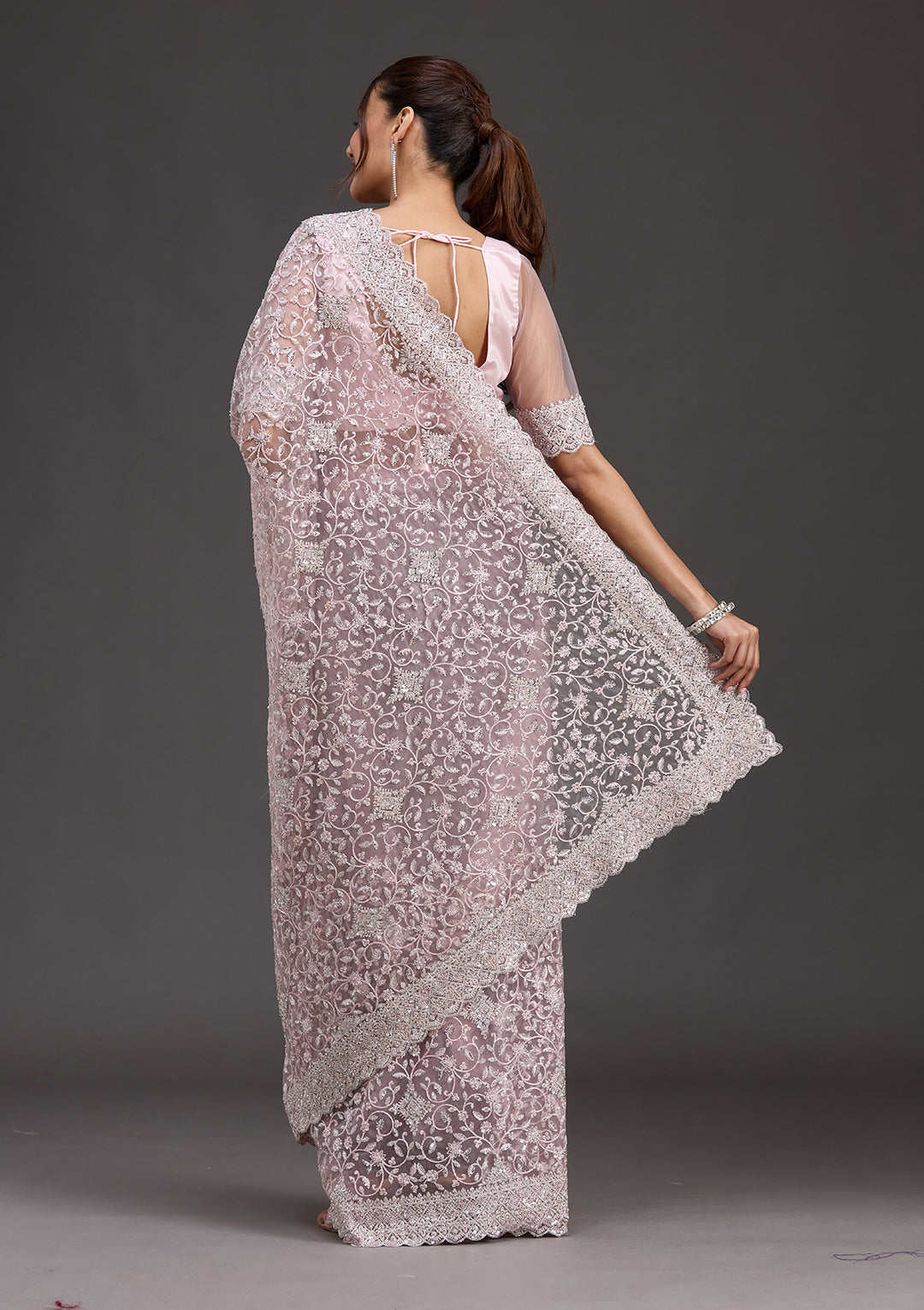 Pink Stonework Chiffon Saree