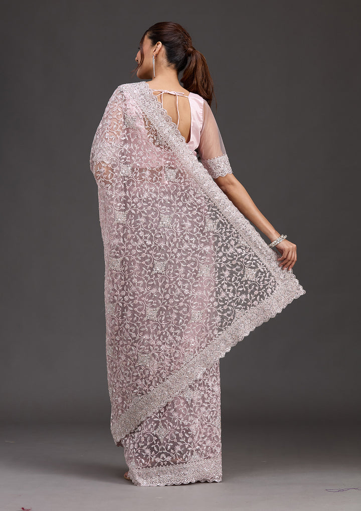 Pink Stonework Chiffon Saree
