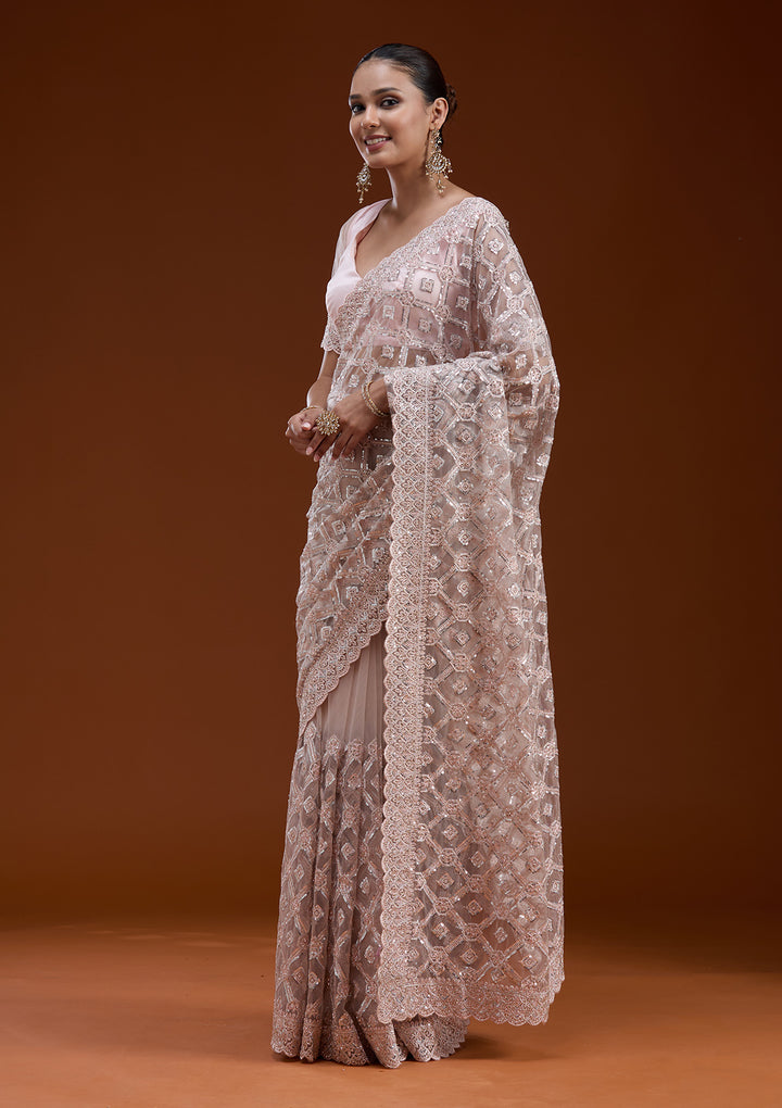Peach Stonework Chiffon Saree