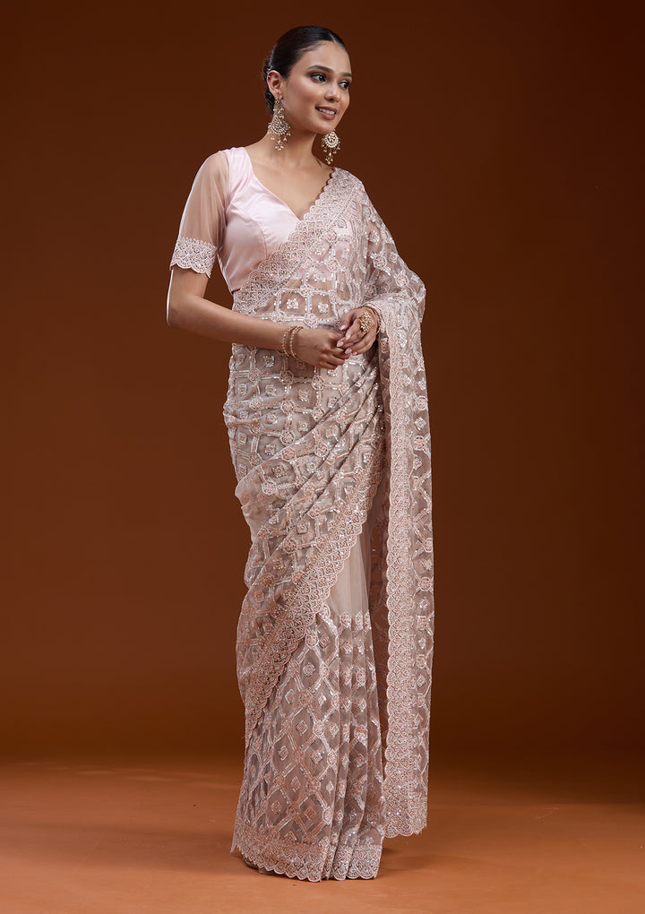 Peach Stonework Chiffon Saree
