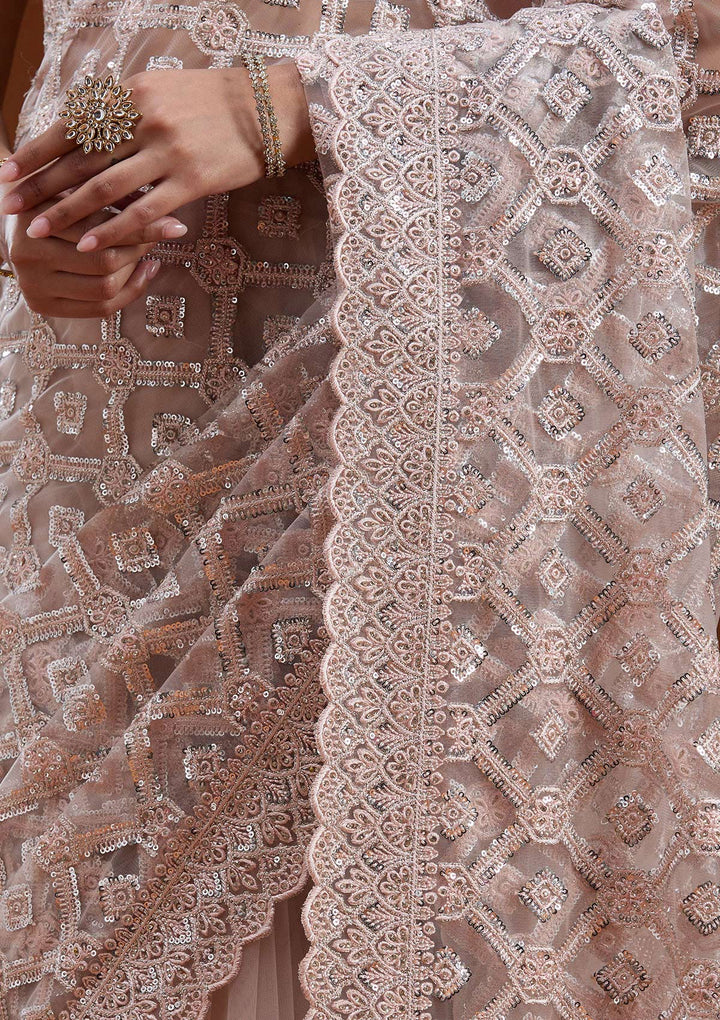 Peach Stonework Chiffon Saree