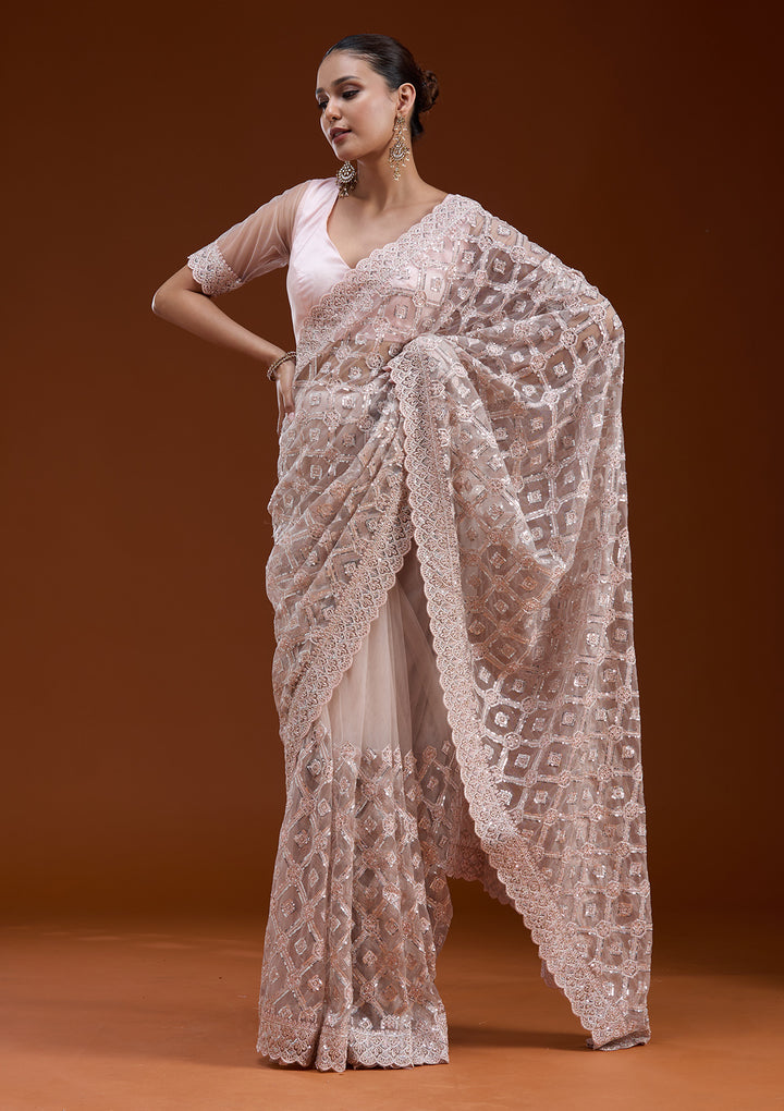 Peach Stonework Chiffon Saree