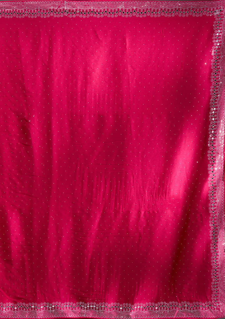 Rani Pink Silver Stonework Satin Saree