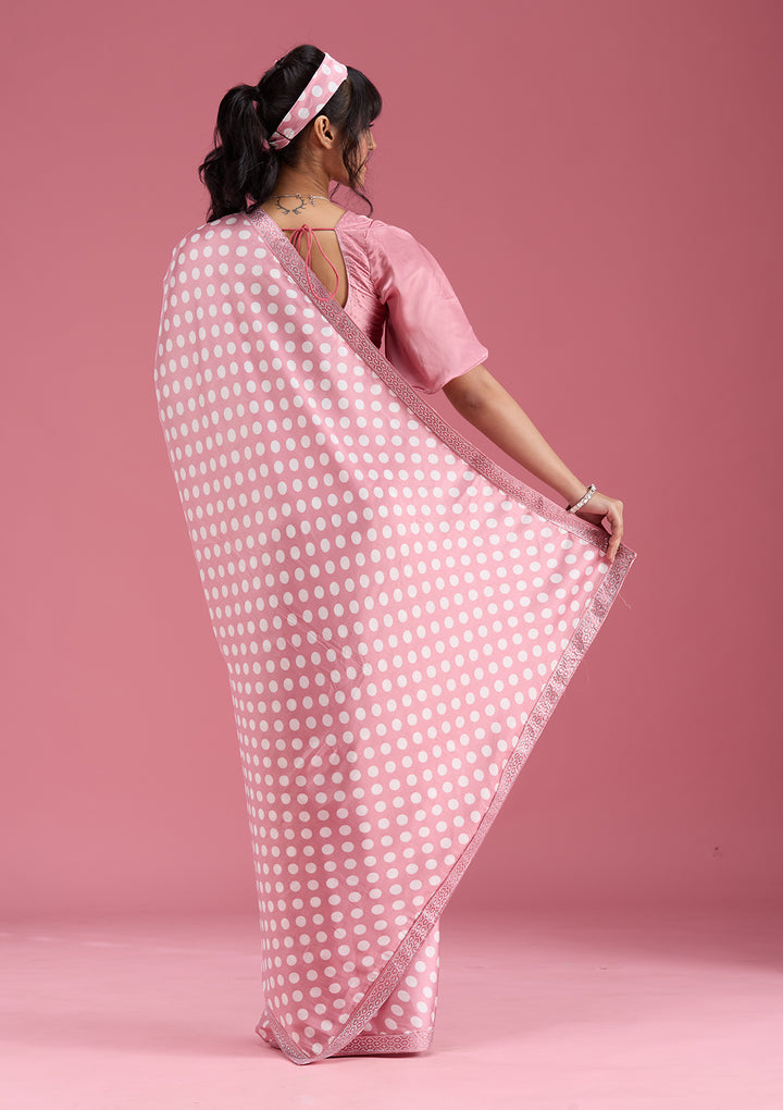 Onion Pink Silver Stonework Satin Saree