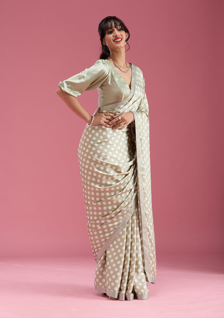 Pista Green Silver Stonework Satin Saree