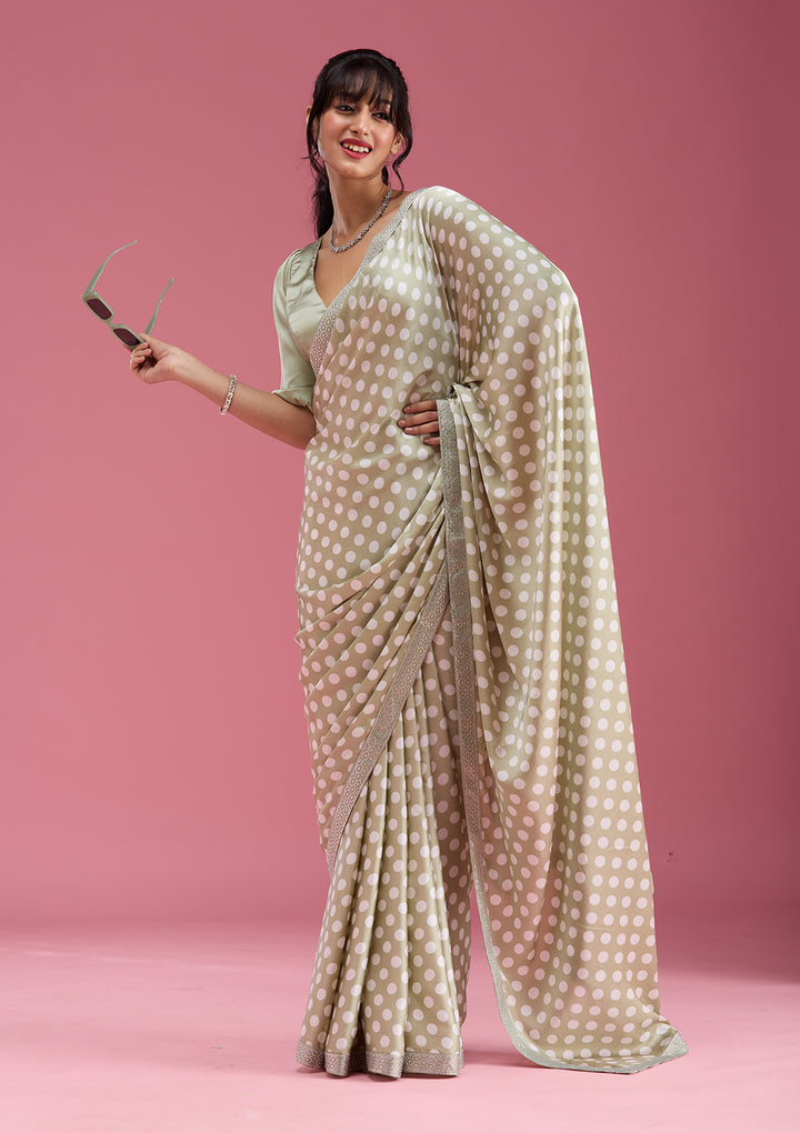 Pista Green Silver Stonework Satin Saree