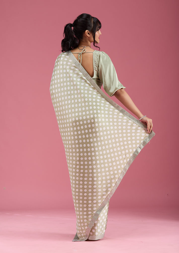 Pista Green Silver Stonework Satin Saree