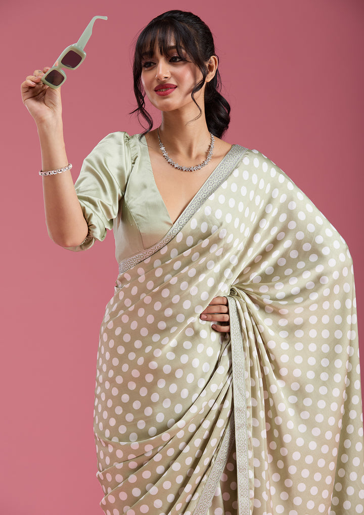 Pista Green Silver Stonework Satin Saree