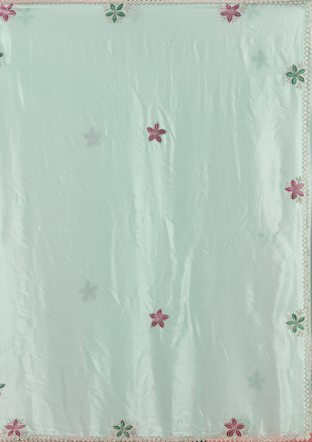 Sea Green Stonework (Silver) Satin Saree