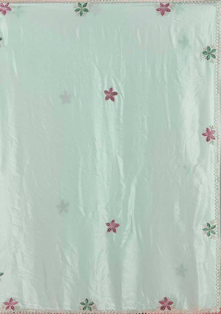 Sea Green Stonework (Silver) Satin Saree