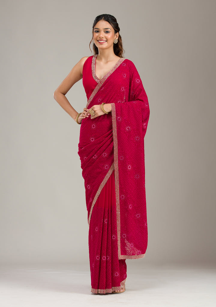 Rani Pink Cording Chinon Saree