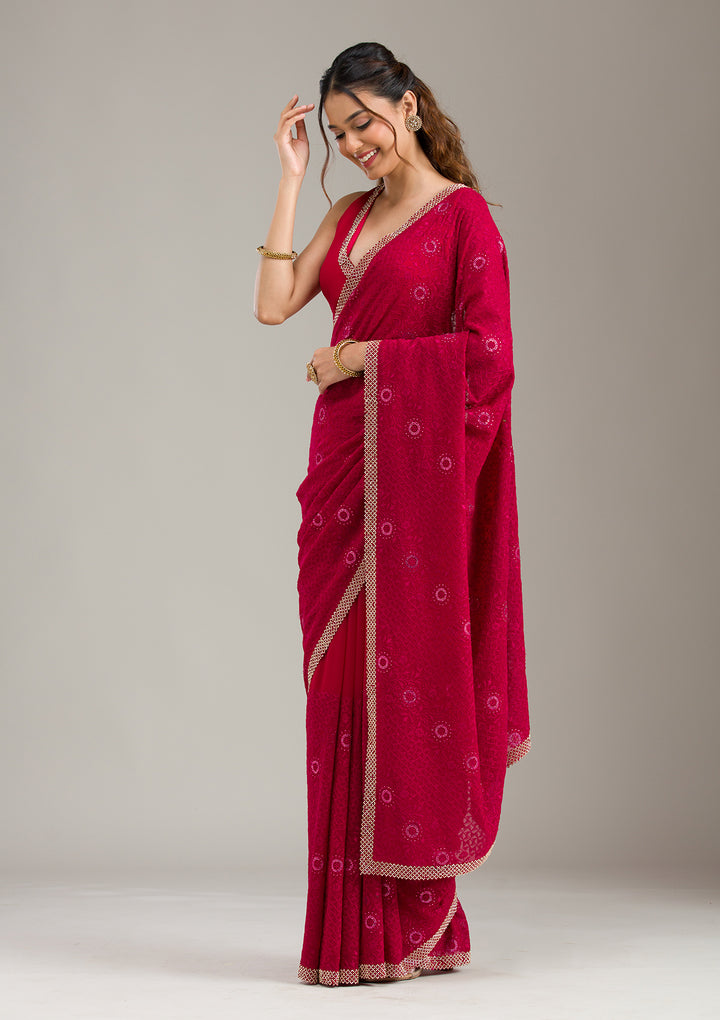 Rani Pink Cording Chinon Saree