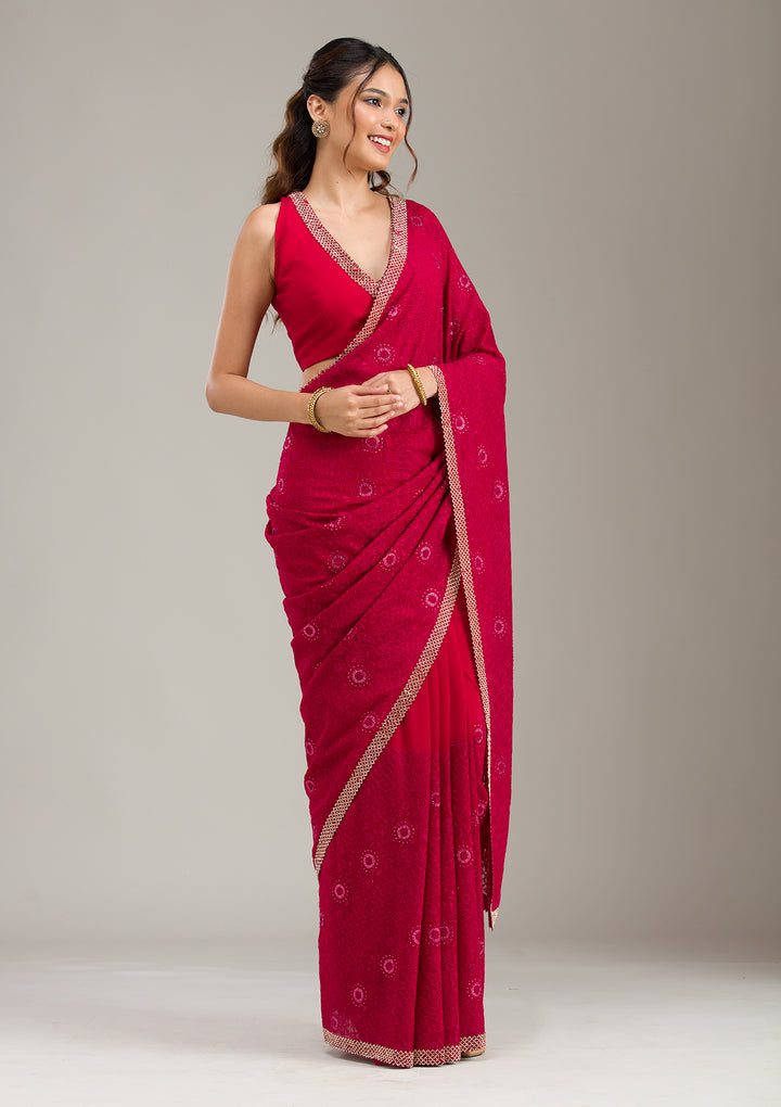 Rani Pink Cording Chinon Saree