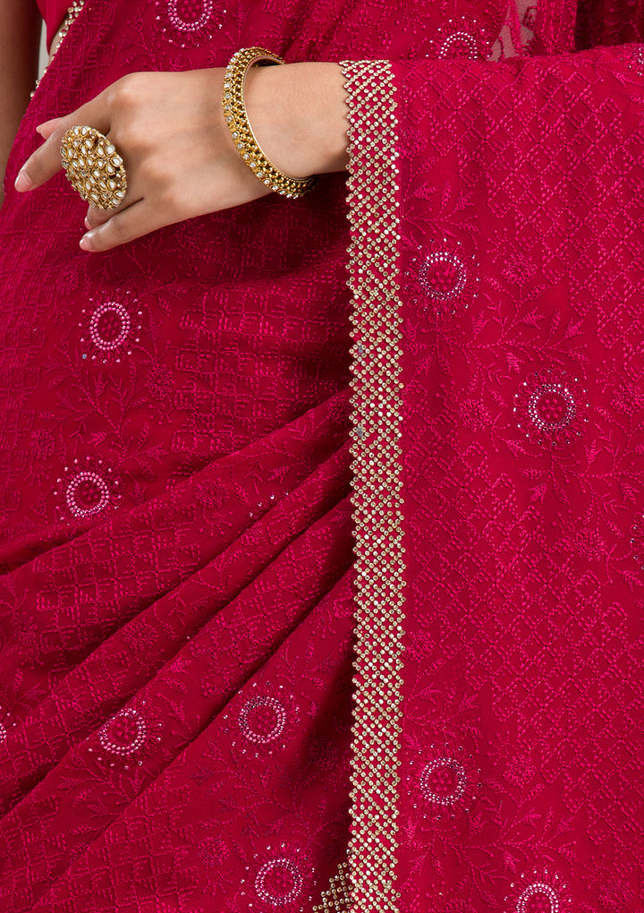 Rani Pink Cording Chinon Saree