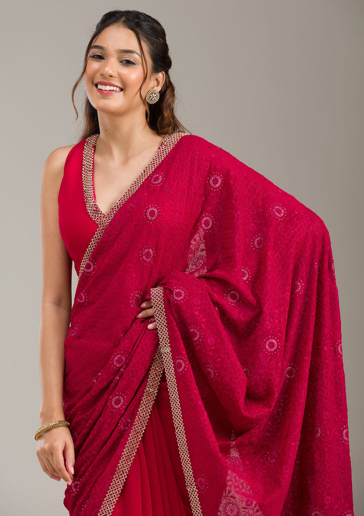 Rani Pink Cording Chinon Saree