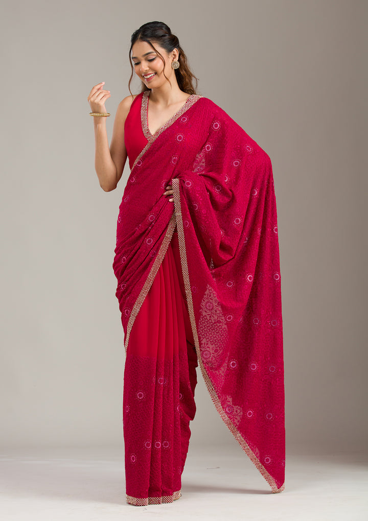 Rani Pink Cording Chinon Saree