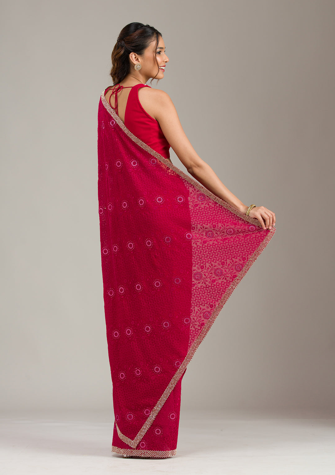 Rani Pink Cording Chinon Saree