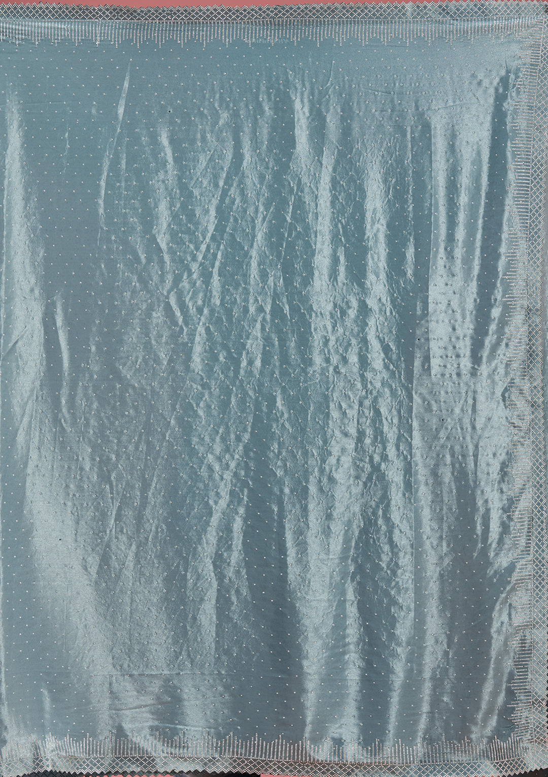 Teal Green Stonework (Silver) Satin Saree