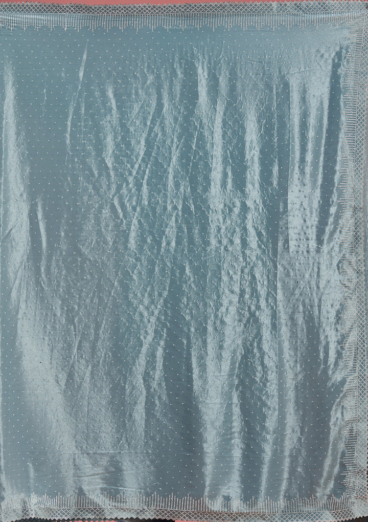 Teal Green Stonework (Silver) Satin Saree
