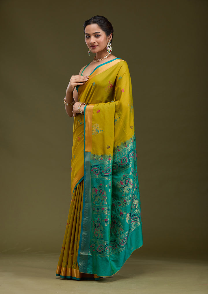 Mehendi Printed Art Silk Saree