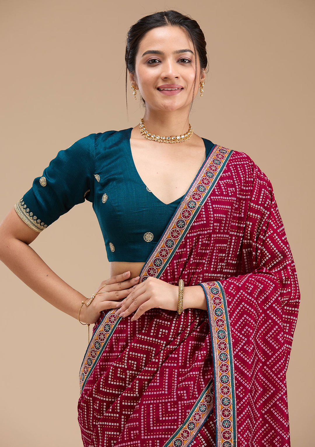 Wine Printed Soft Raw Silk Saree