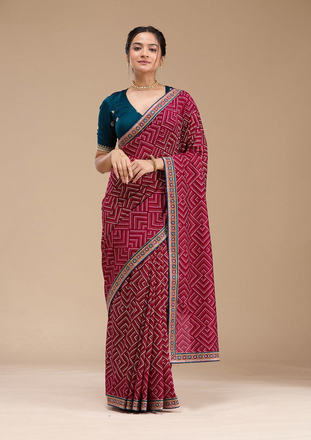 Wine Printed Soft Raw Silk Saree
