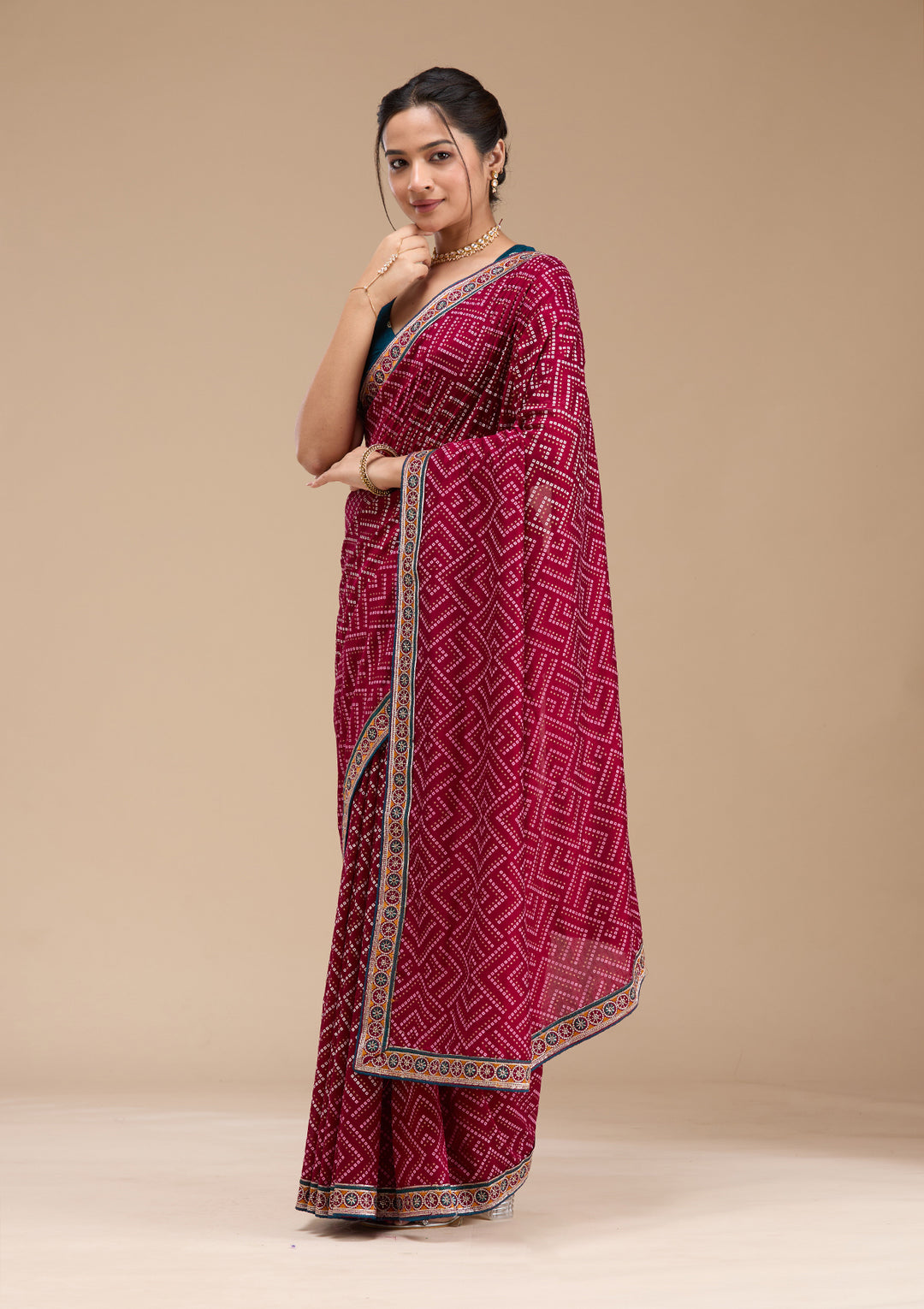 Wine Printed Soft Raw Silk Saree
