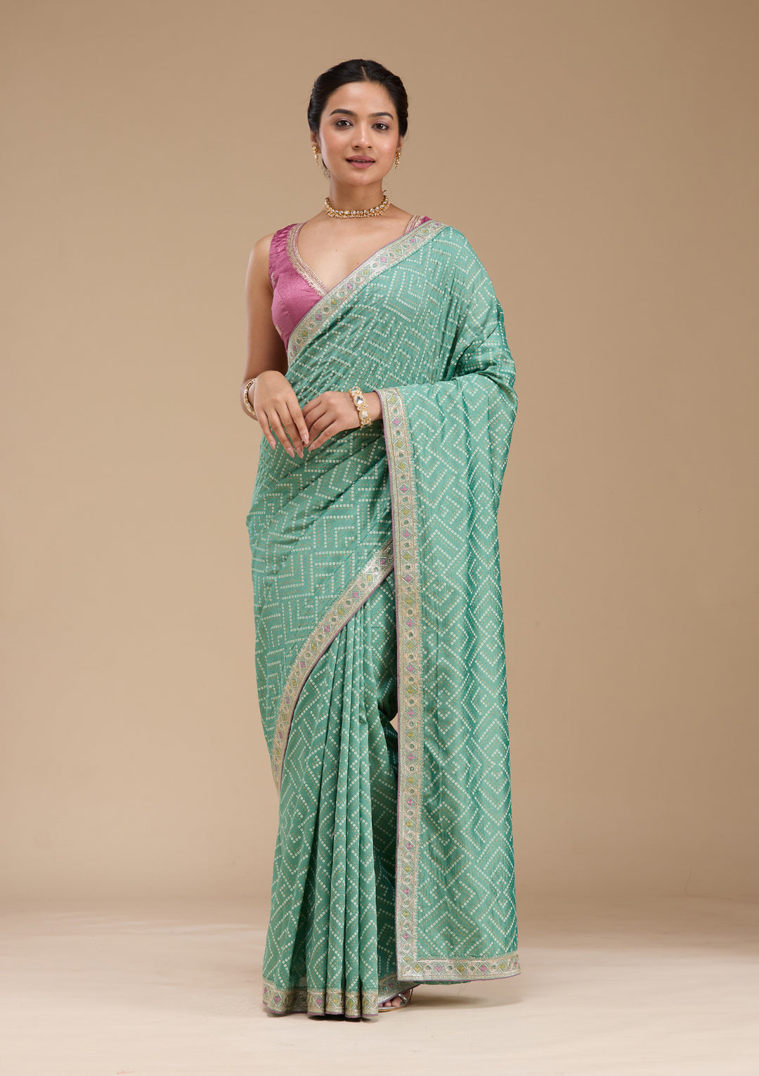 Sea Green Printed Soft Raw Silk Saree