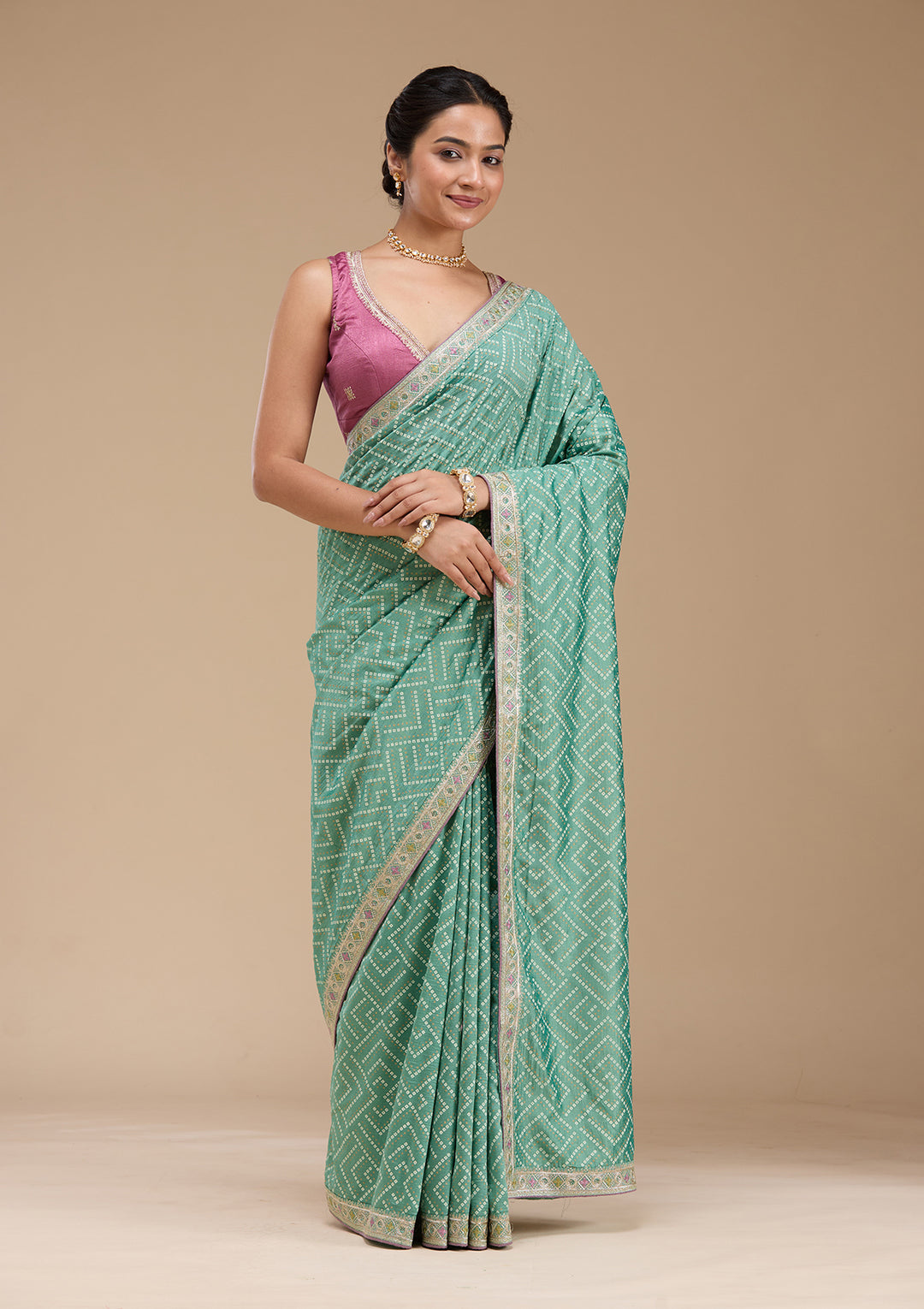 Sea Green Printed Soft Raw Silk Saree