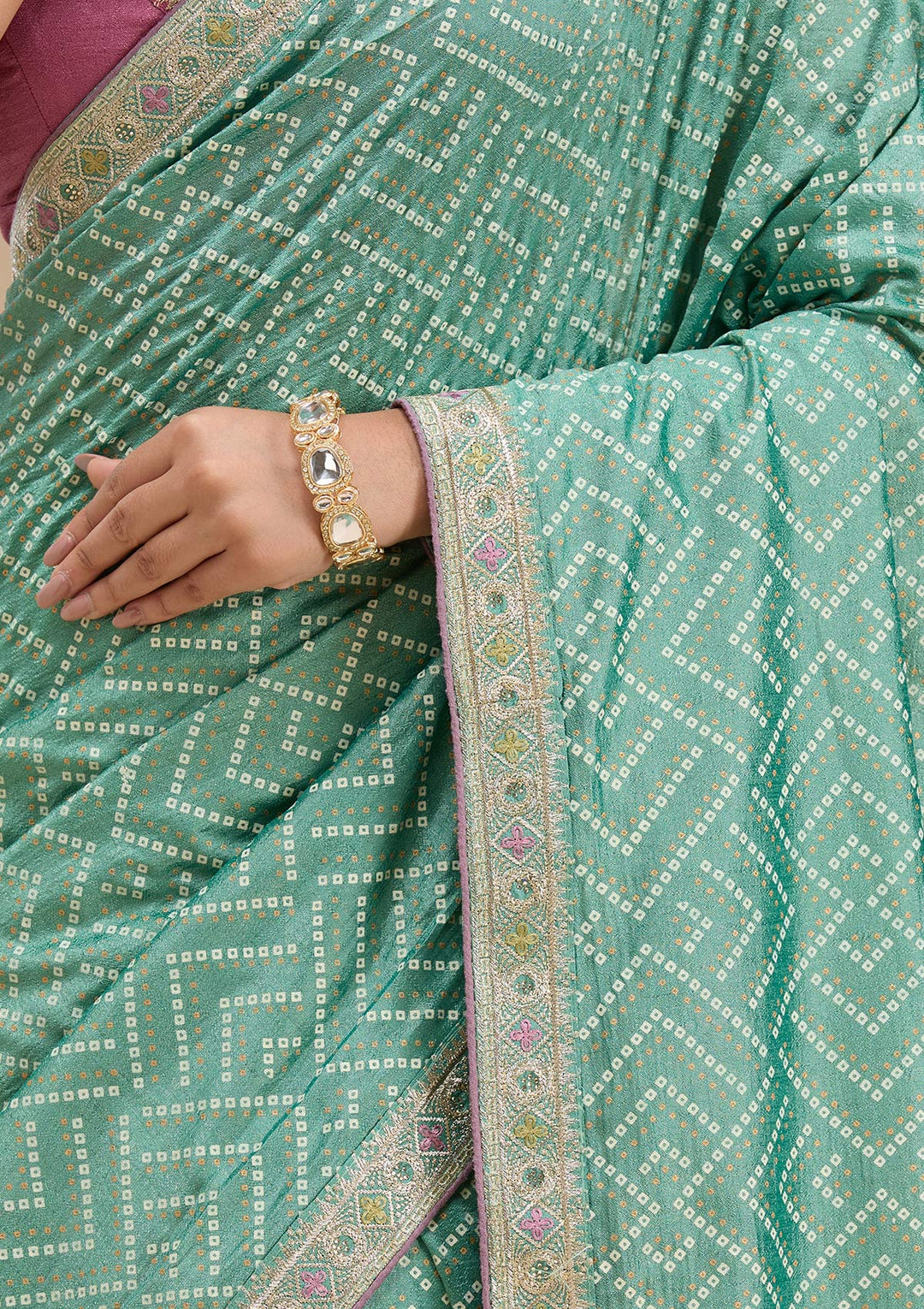 Sea Green Printed Soft Raw Silk Saree