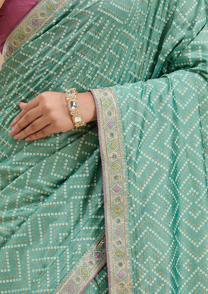 Sea Green Printed Soft Raw Silk Saree