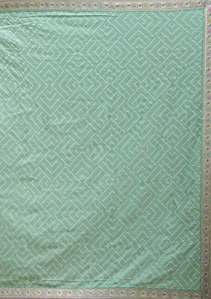 Sea Green Printed Soft Raw Silk Saree