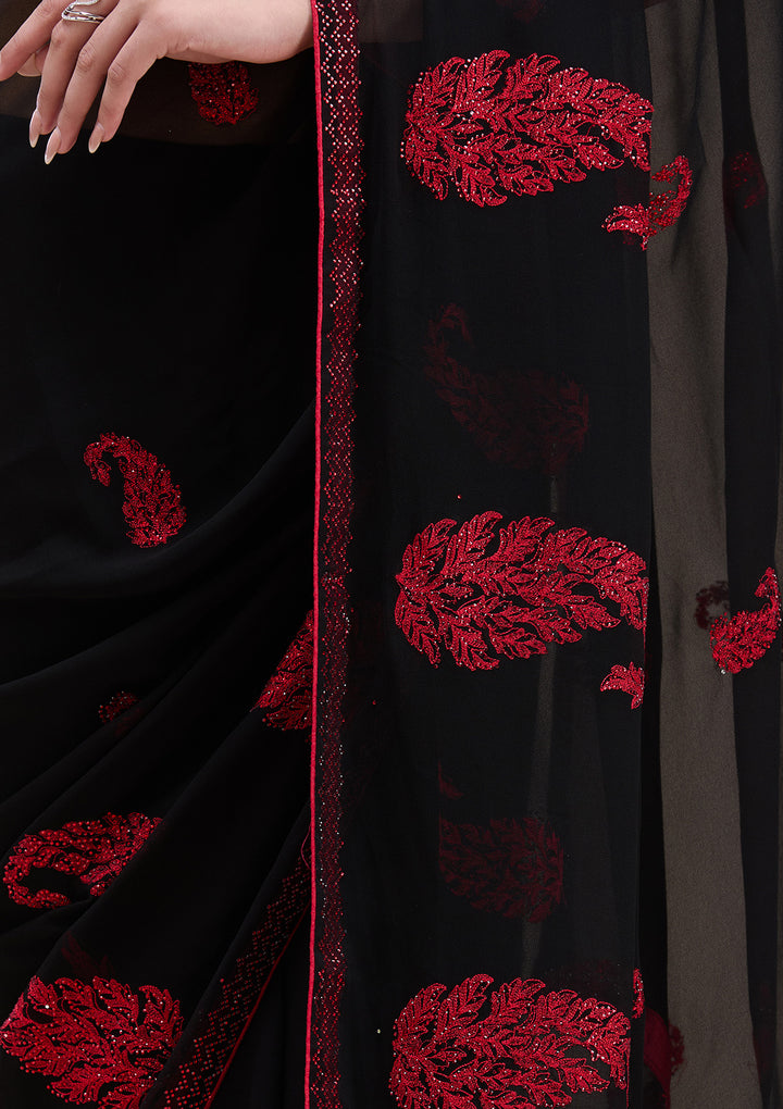 Black Threadwork Georgette Saree