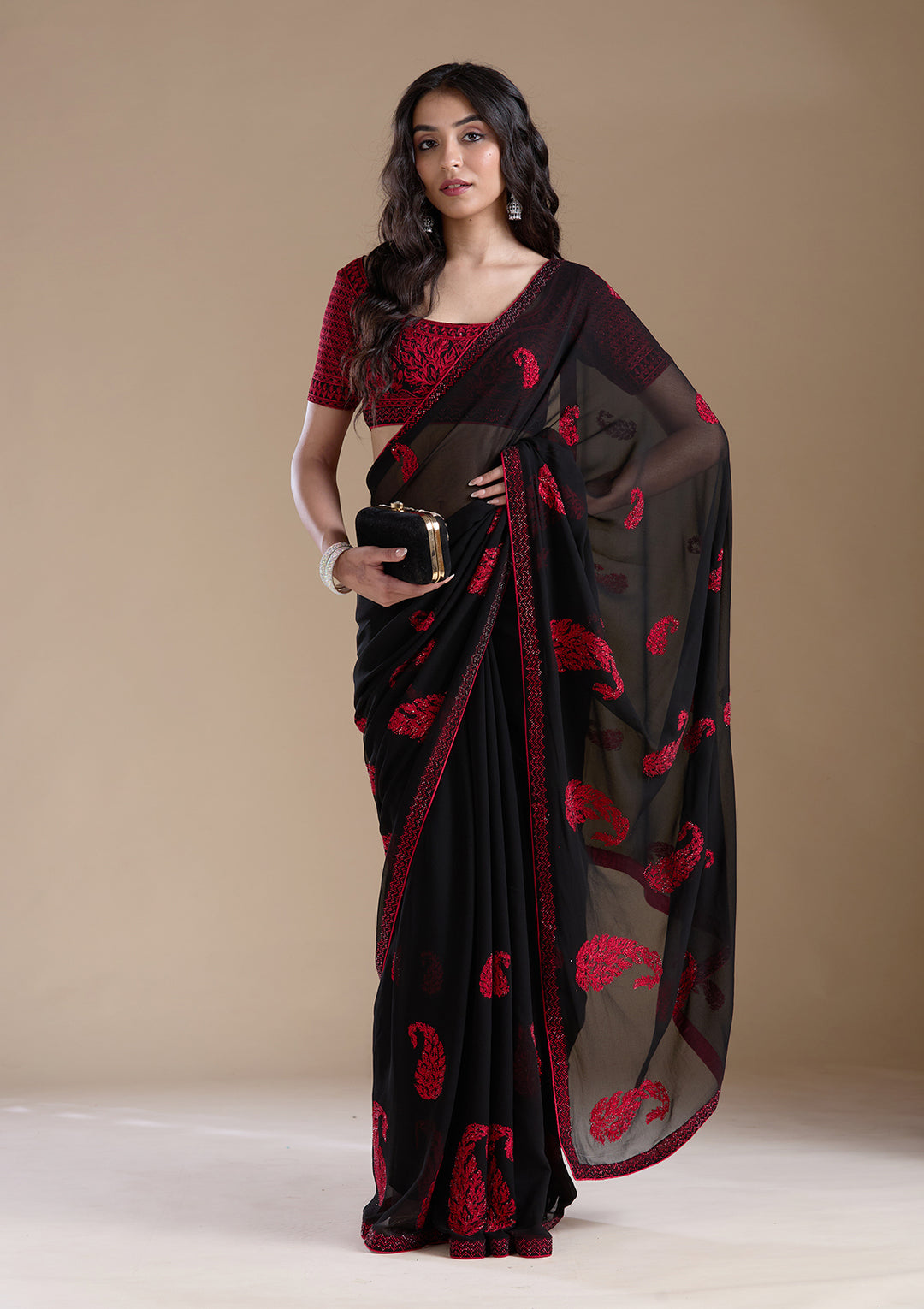 Black Threadwork Georgette Saree