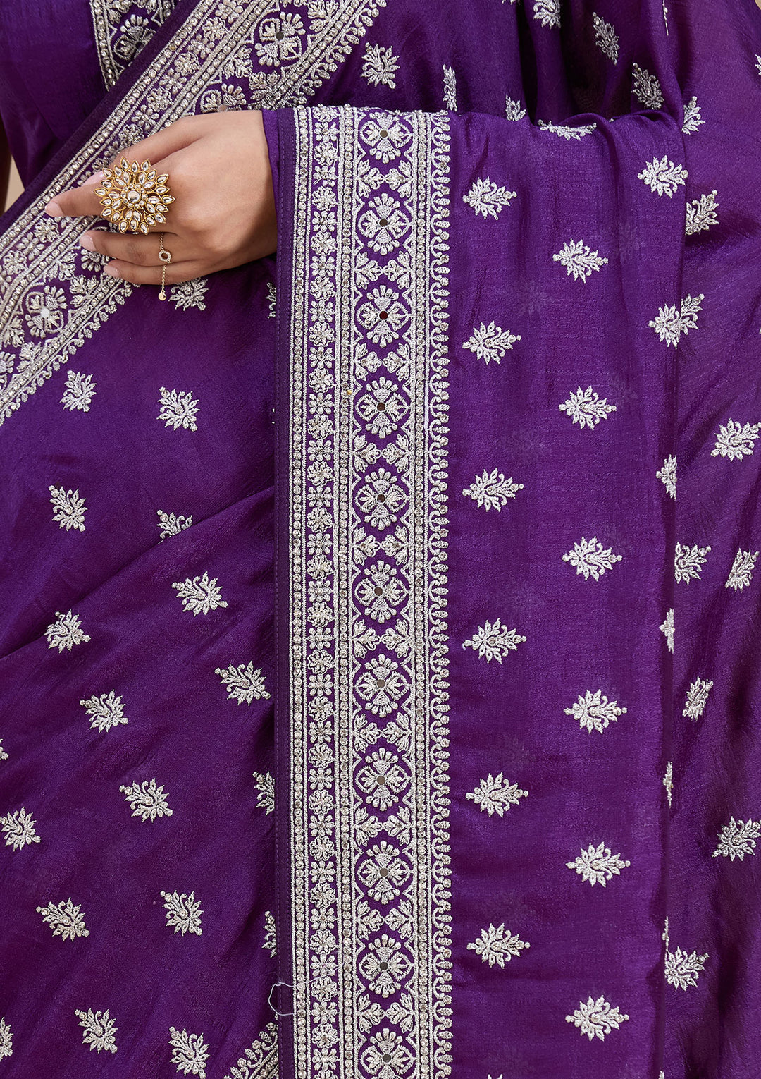 Purple Zariwork (Silver) Soft Raw Silk Saree