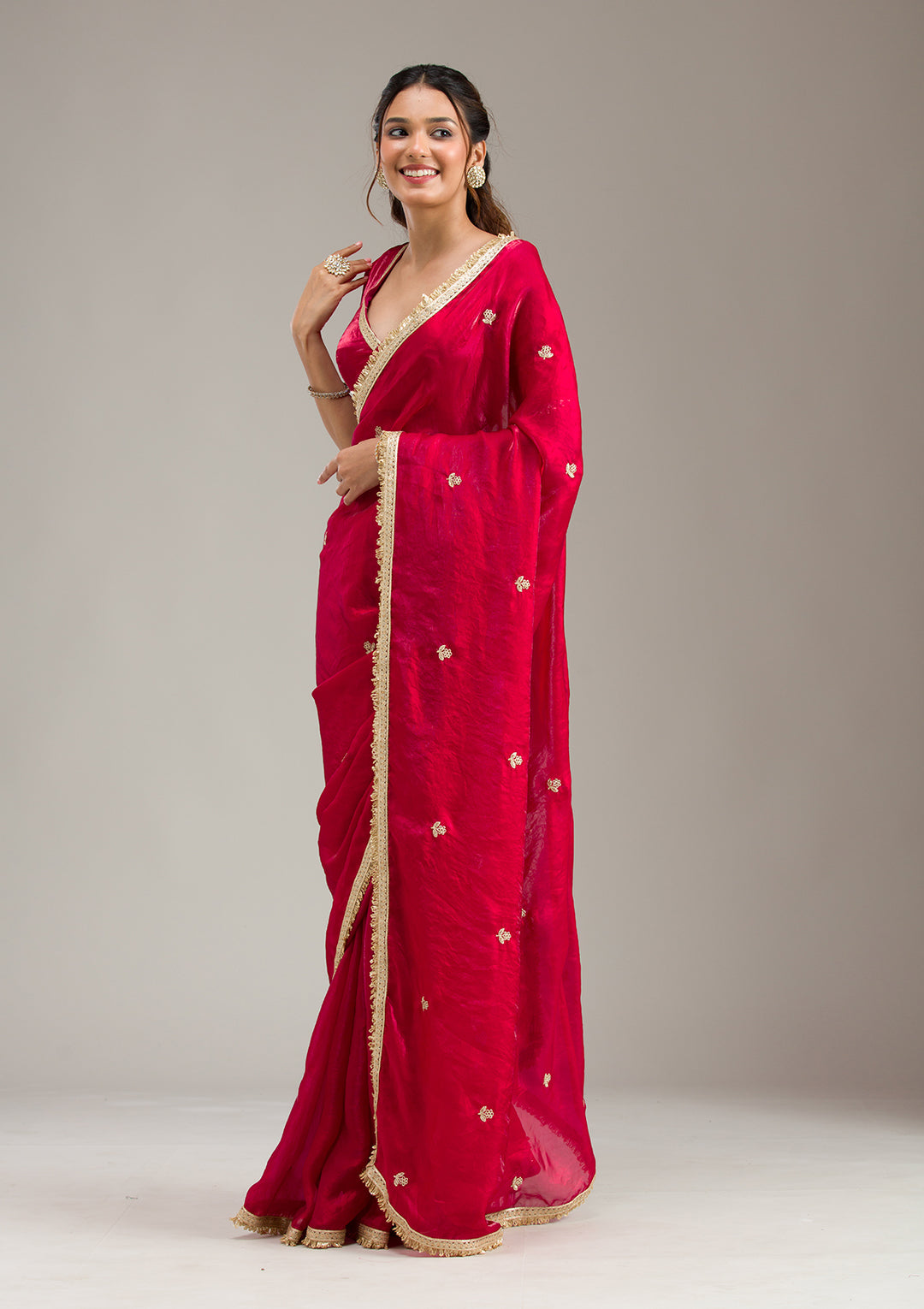 Maroon Threadwork Georgette Saree