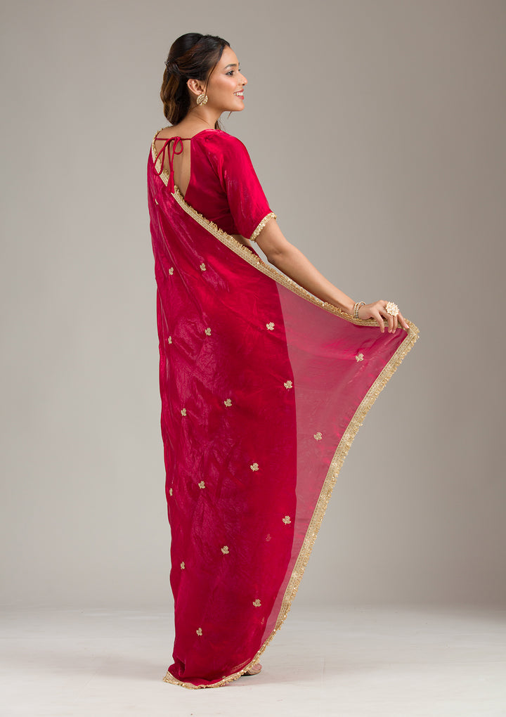 Maroon Threadwork Georgette Saree