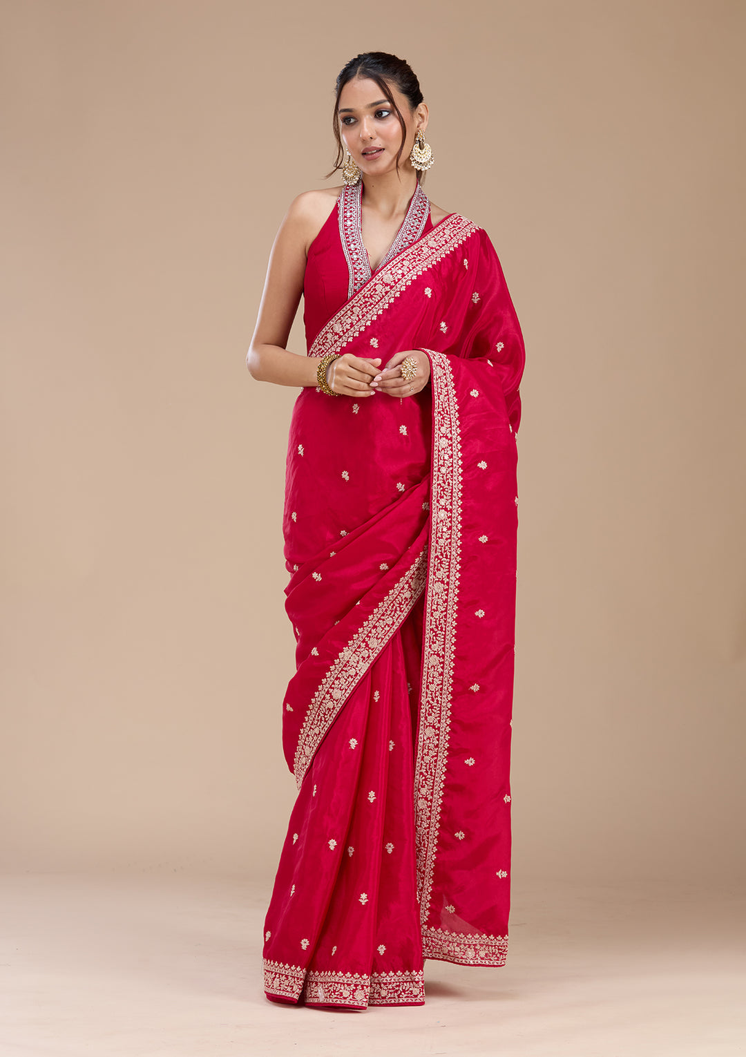 Rani Pink Cording Satin Saree